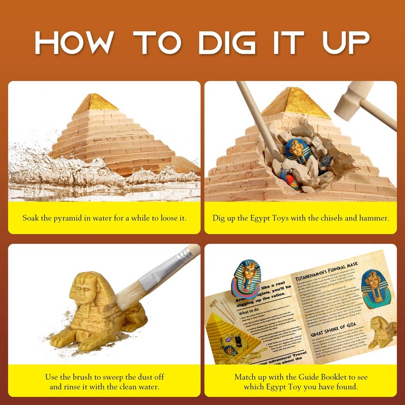 XX Pyramids Dig Kit, Ancient Egyptian Civilization Civilization Excavation Set Including Mummy Case Sun God Great Sphinx and More, STEM Science Educational Toys Archaeology Gifts for Boys & Girls - Image 5